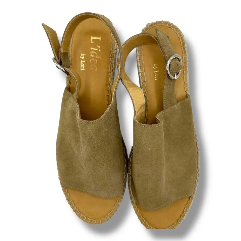 Lidea by Lori Women Tan Suede Espadrille Platform Slingback‎ Sandals Size 10.5